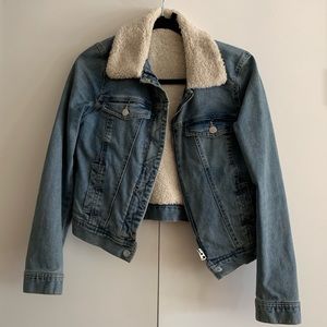 Denim Jacket with Shearling Collar and Lining